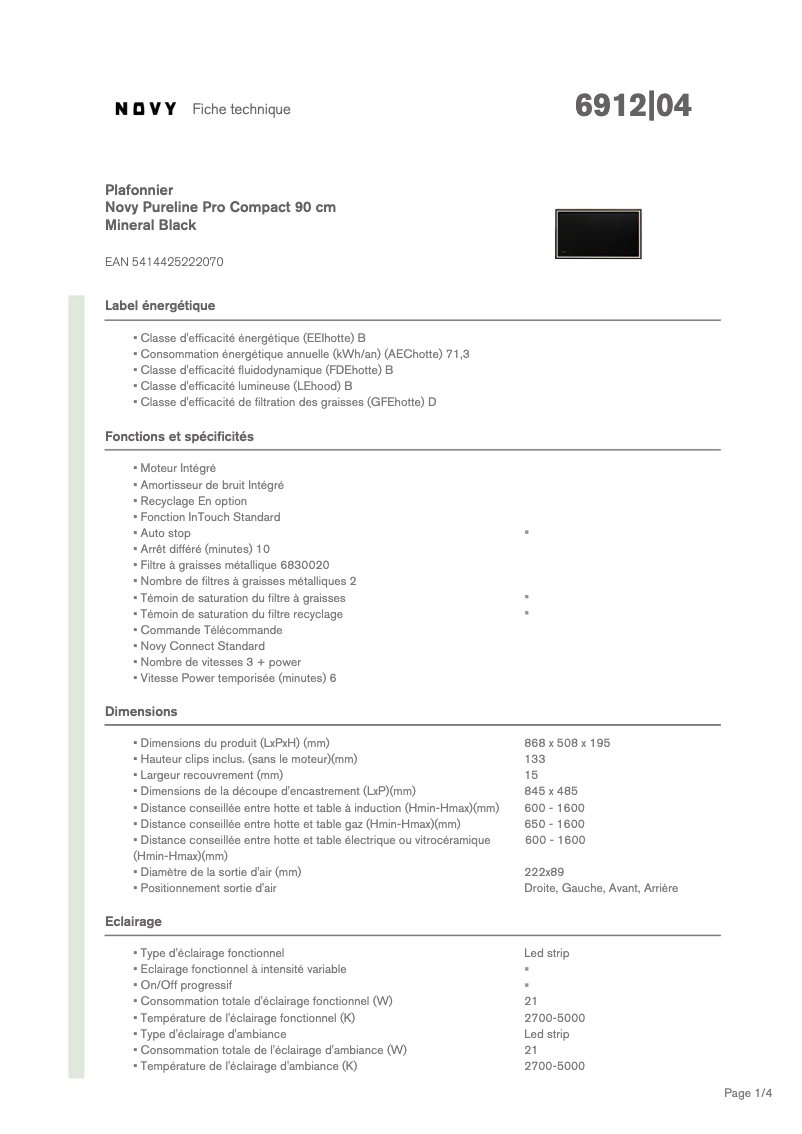 Página 1 del manual Ficha técnica Novy Pureline Pro Compact 6912