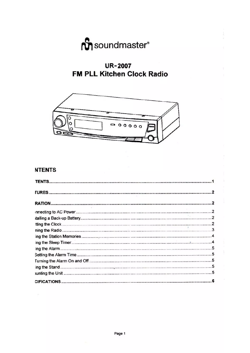 Page 1 de la notice Manuel utilisateur Soundmaster UR2007