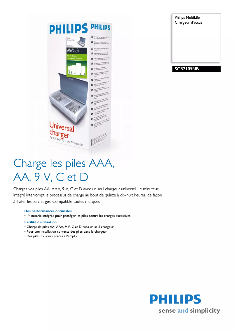 Page 1 de la notice Fiche technique Philips MultiLife SCB2105NB