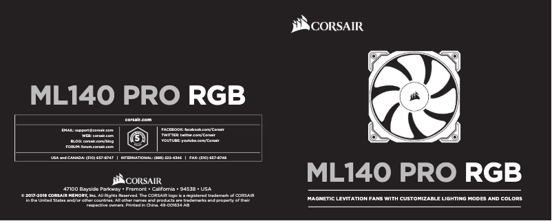 Page 1 de la notice Manuel utilisateur Corsair ML140 Pro RGB