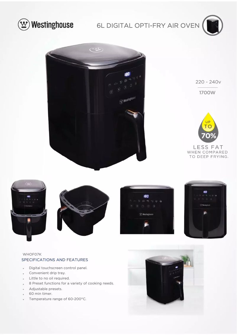 Page 1 de la notice Fiche technique Westinghouse WHOF07K