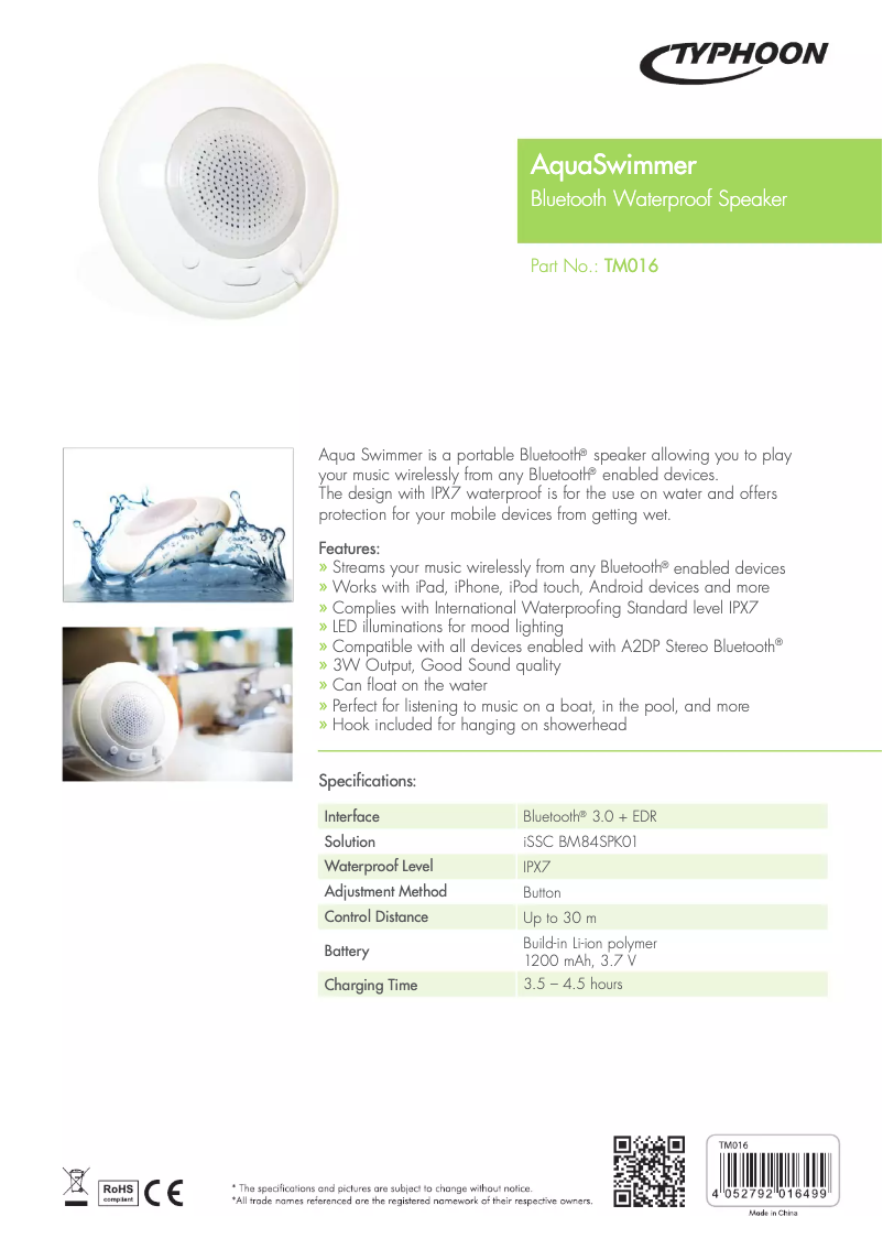 Page n°1 - Manuel utilisateur Typhoon AquaSwimmer