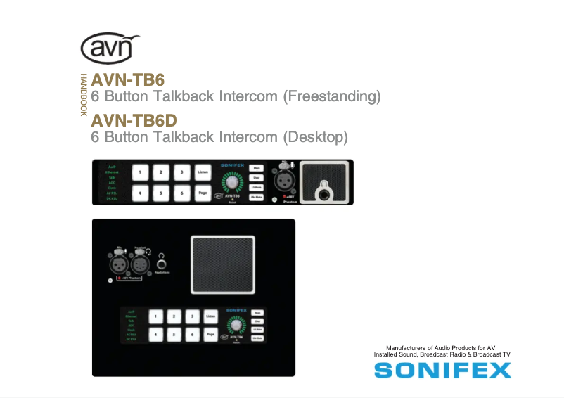 Page n°1 - Manuel utilisateur Sonifex AVN-TB6D