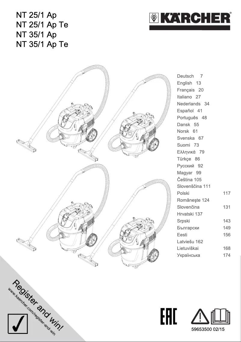 Page 1 de la notice Manuel utilisateur Kärcher NT 25/1 Ap