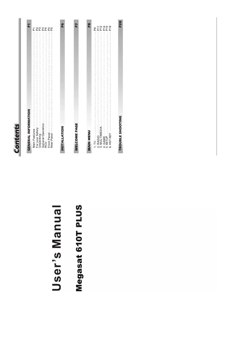 Page 1 de la notice Manuel utilisateur Megasat 610T