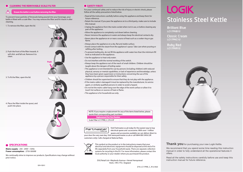 Page 1 de la notice Manuel utilisateur Logik LC17PR12