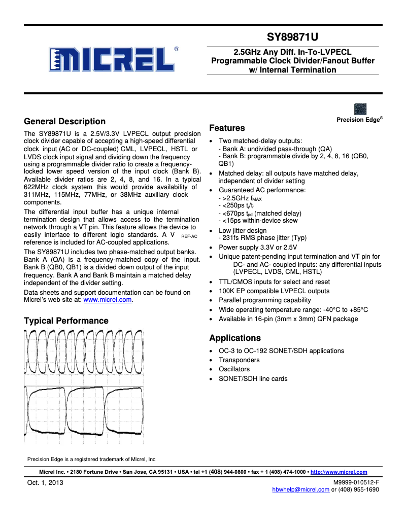 Page 1 de la notice Manuel utilisateur Microchip SY89871U
