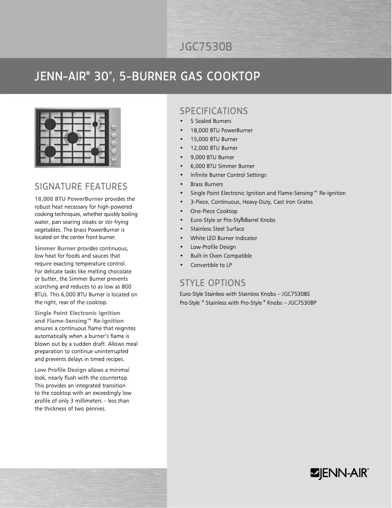 Page n°1 - Fiche technique JennAir JGC7530BP