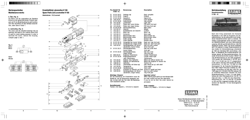 Page n°1 - Manuel utilisateur Brawa 61101 V 100 (N)