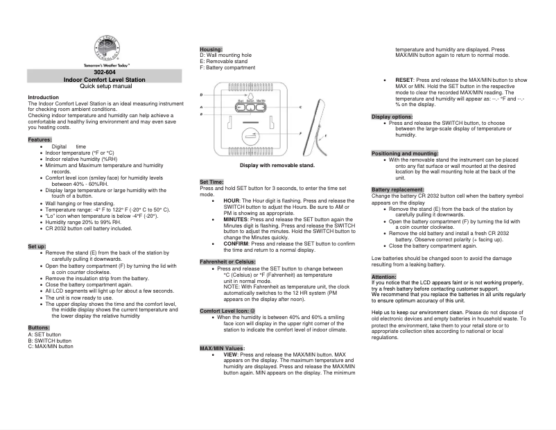 Page n°1 - Manuel utilisateur La Crosse Technology 302-604P