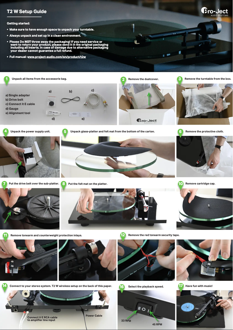 Page n°1 - Guide d'installation Pro-Ject T2 W