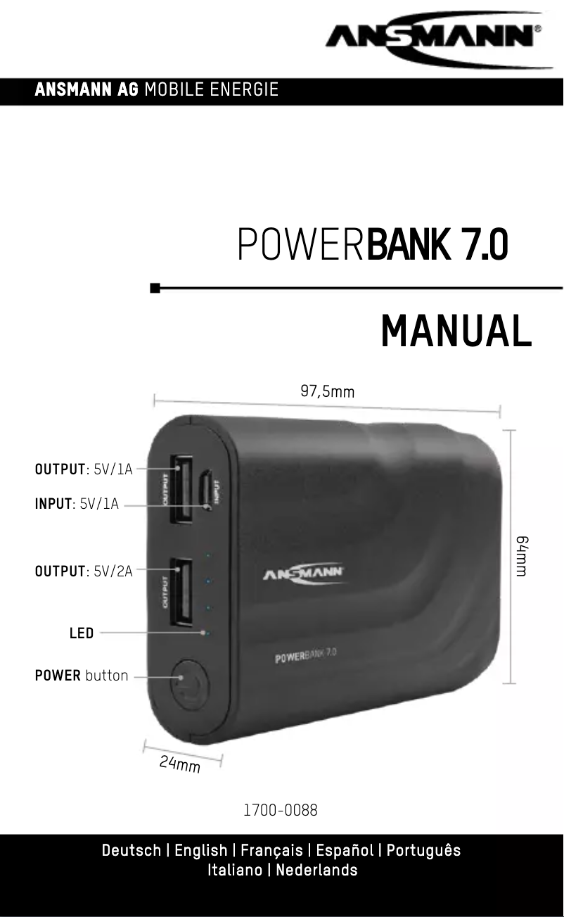 Page 1 de la notice Manuel utilisateur Ansmann Powerbank 7.0