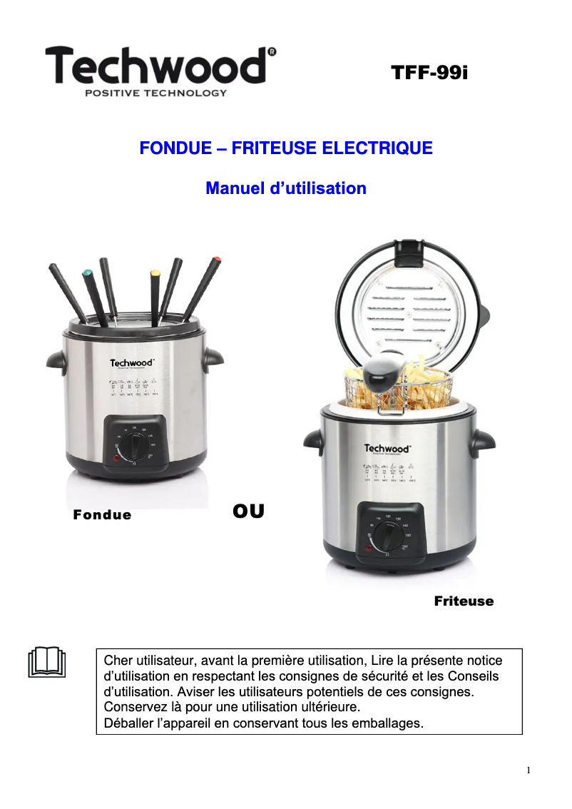 Page n°1 - Manuel utilisateur Techwood TFF-99I