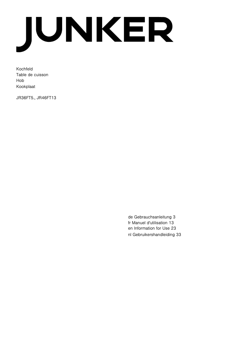 Page n°1 - Manuel utilisateur Junker JR36FT54