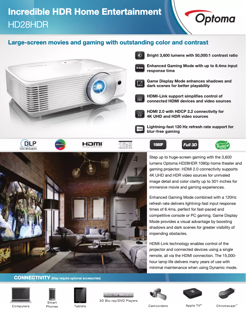Page 1 de la notice Fiche technique Optoma HD28HDR