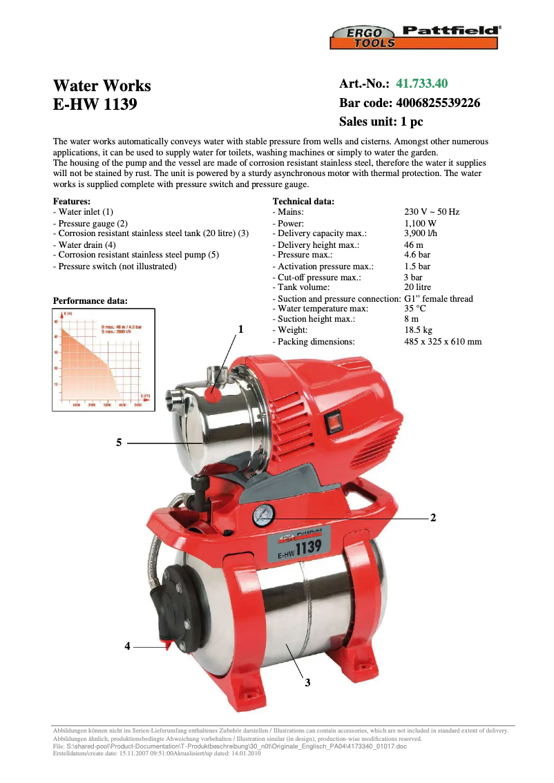 Página 1 del manual Manual de usuario Ergotools Pattfield E-HW 1139