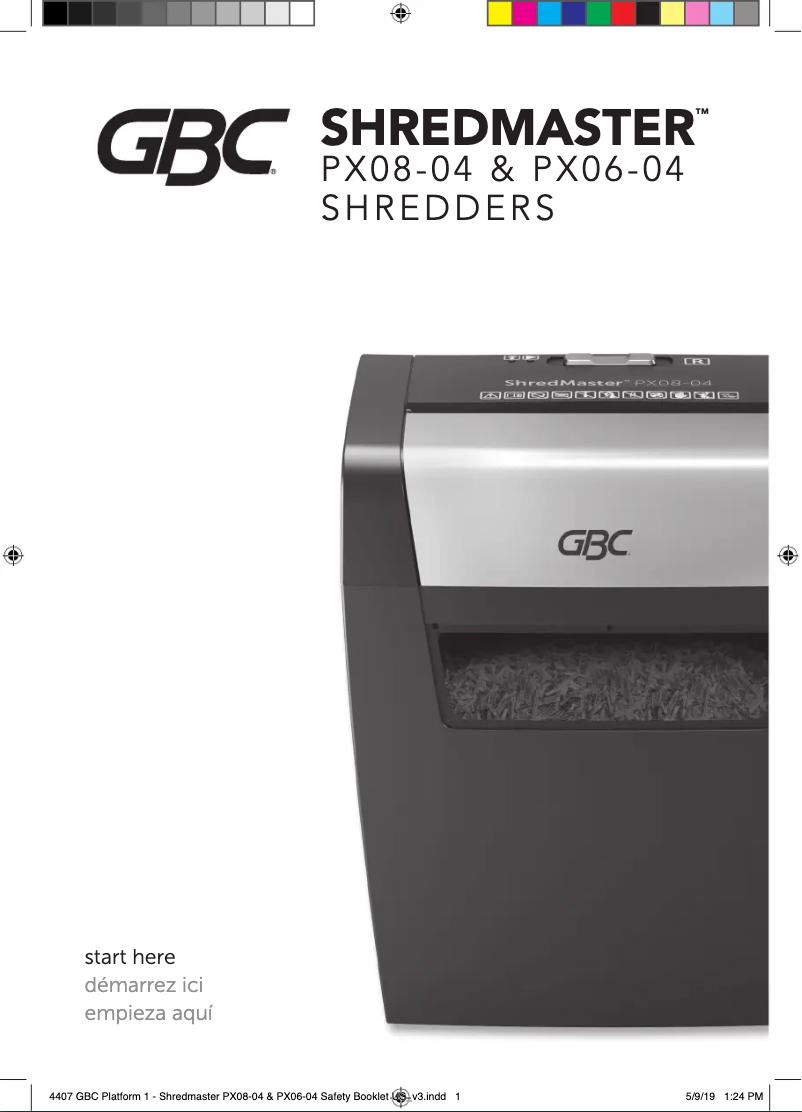 Imagen de la primera página del manual del dispositivo ShredMaster PX08-04