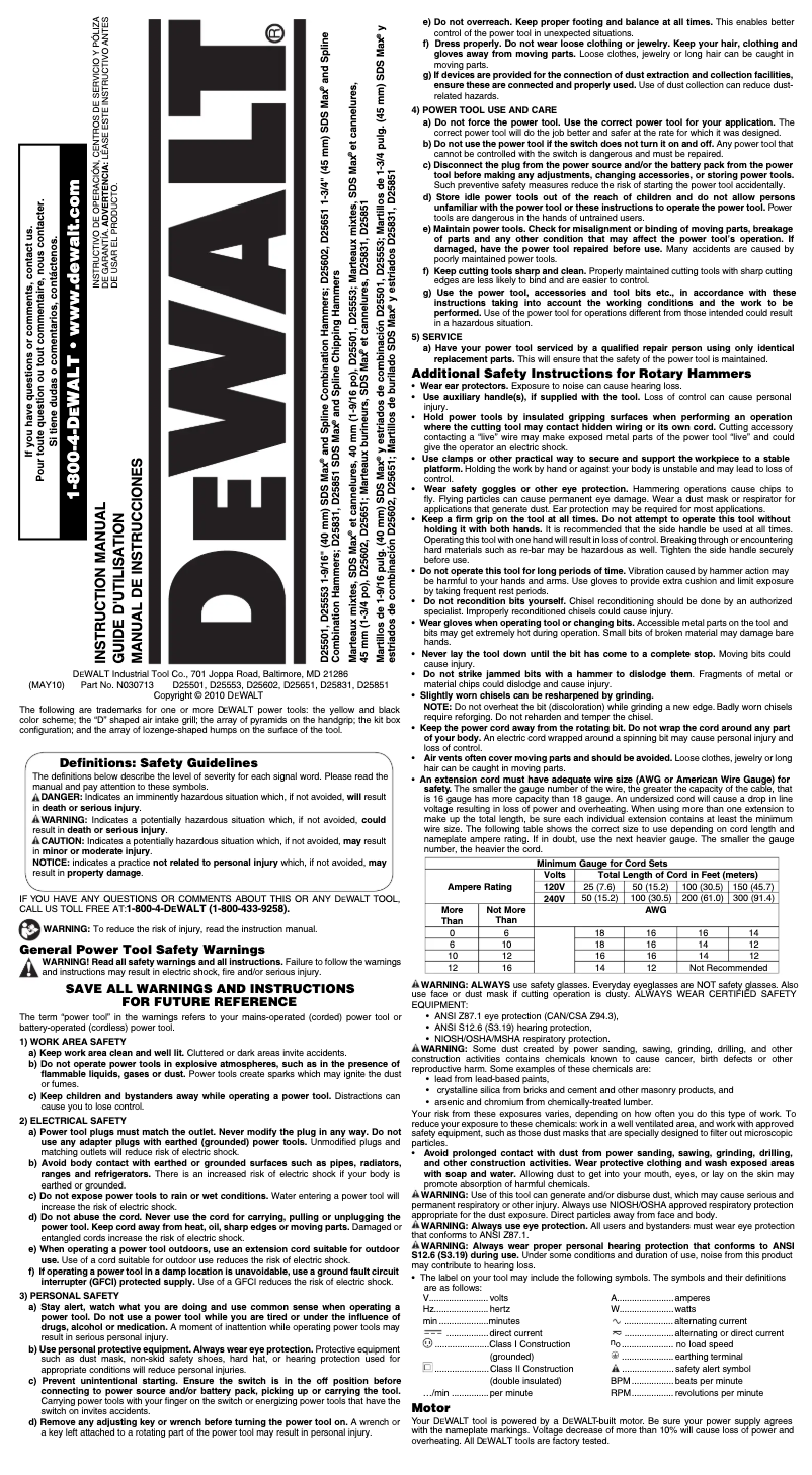 Page n°1 - Manuel utilisateur DeWalt D25851