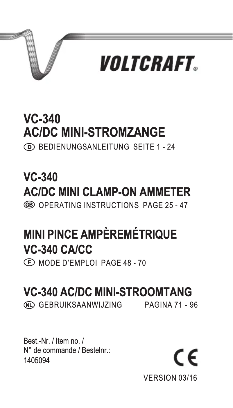 Page 1 de la notice Manuel utilisateur Voltcraft VC-340