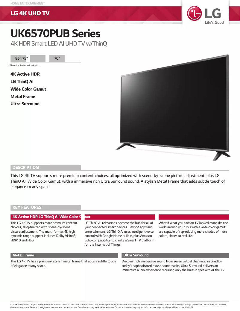 Page 1 de la notice Manuel utilisateur LG UK6570PUB