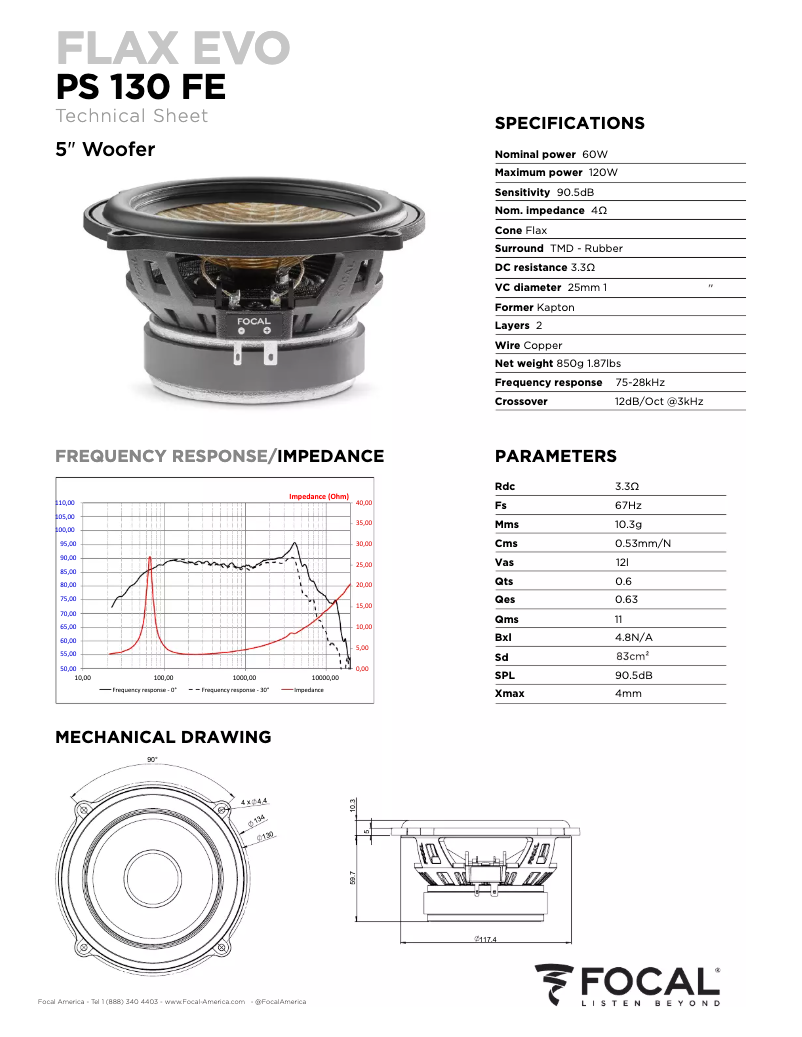 Página 1 del manual Ficha técnica Focal Flax Evo PS 130 FE