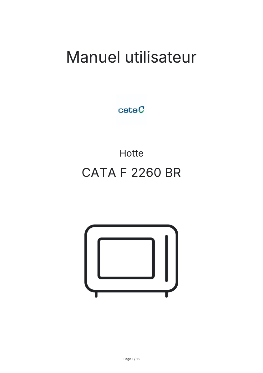 Page n°1 - Manuel utilisateur CATA F 2260 BR
