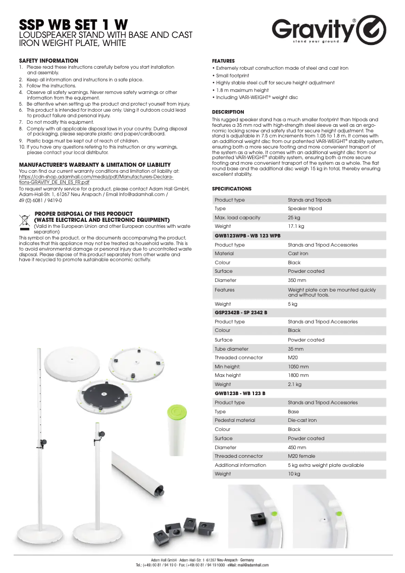 Page 1 de la notice Manuel utilisateur Gravity SSP WB Set 1 W