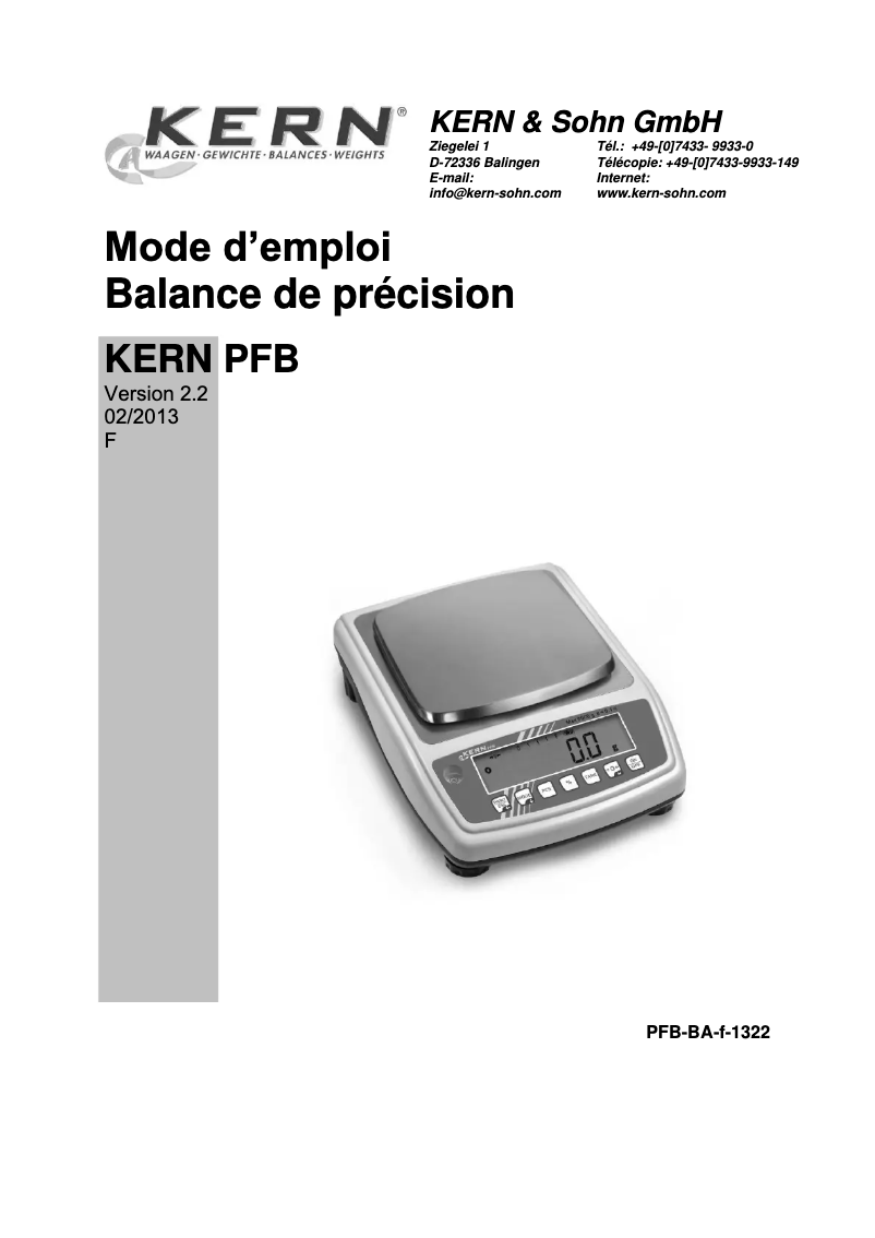 Page 1 de la notice Manuel utilisateur Kern PFB 120-3