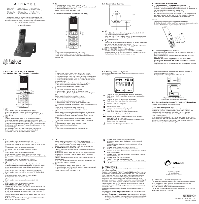 Page n°1 - Manuel utilisateur Alcatel Versatis F250