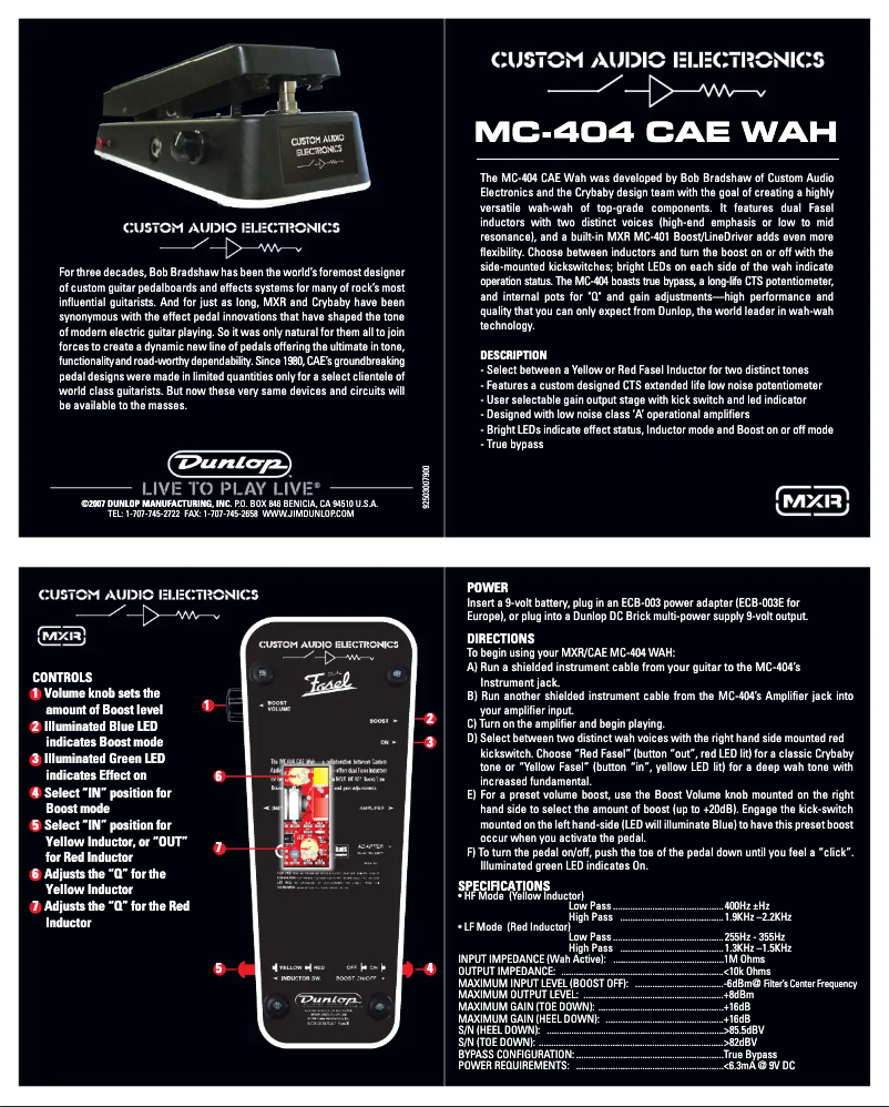 Page 1 de la notice Manuel utilisateur MXR MC-404 CAE WAH