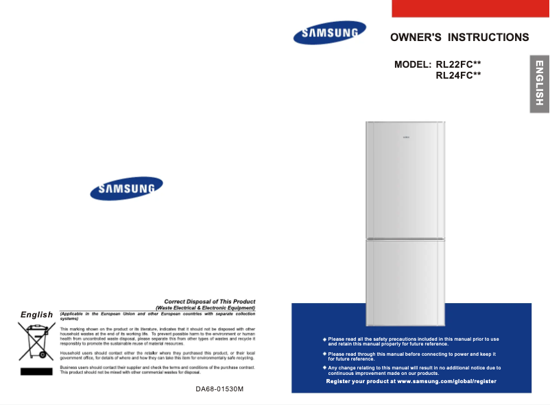 Page 1 de la notice Manuel utilisateur Samsung RL26DCSW