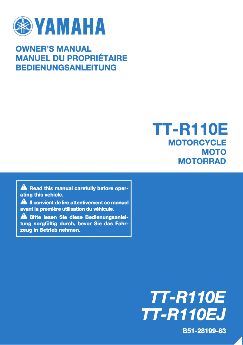 Page 1 de la notice Manuel utilisateur Yamaha TT-R110E (2018)