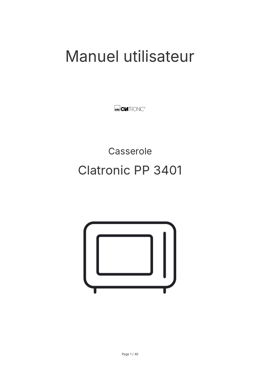 Page n°1 - Manuel utilisateur Clatronic PP 3401
