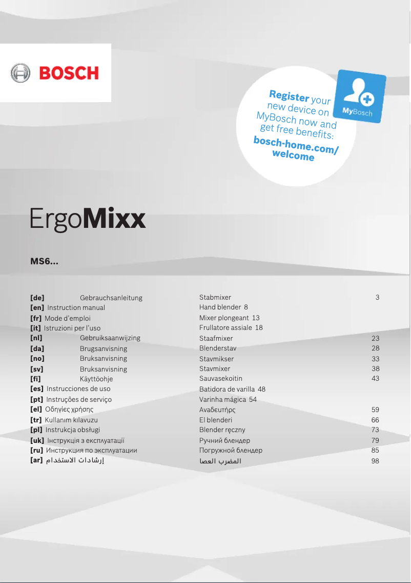 Page n°1 - Manuel utilisateur Bosch ErgoMixx MS61B6170