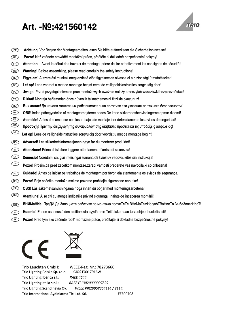 Page n°1 - Manuel utilisateur Trio Lighting Cubango 421560142