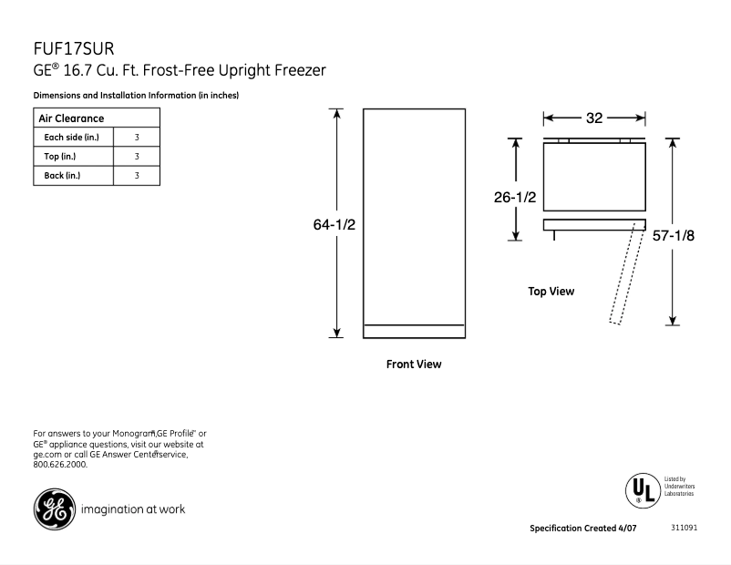Image de la première page du manuel de l'appareil FUF17SURWW