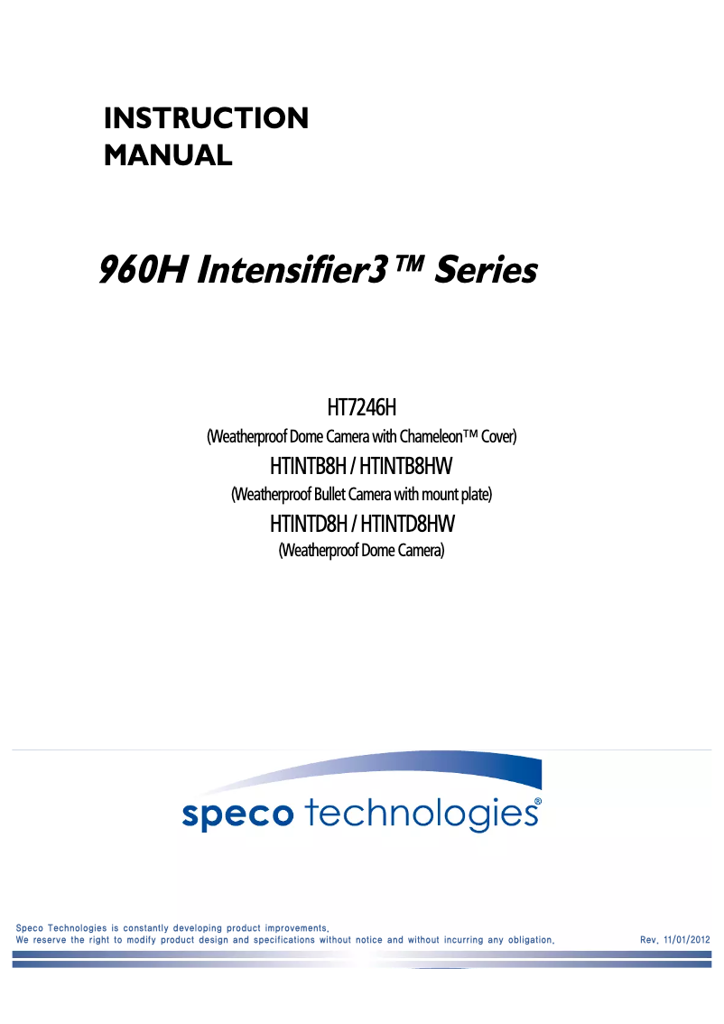 Page 1 de la notice Manuel utilisateur Speco Technologies Intensifier 3 HTINTD8H