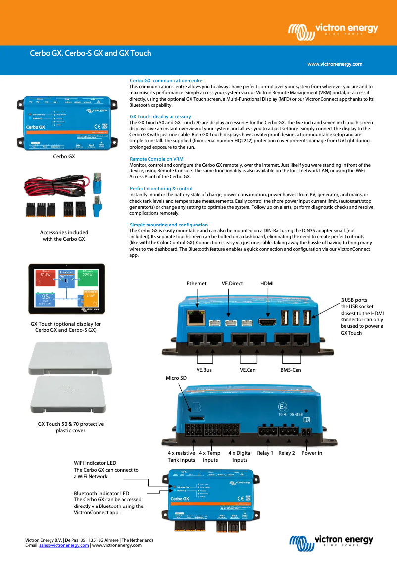 Page 1 de la notice Fiche technique Victron Energy GX Touch