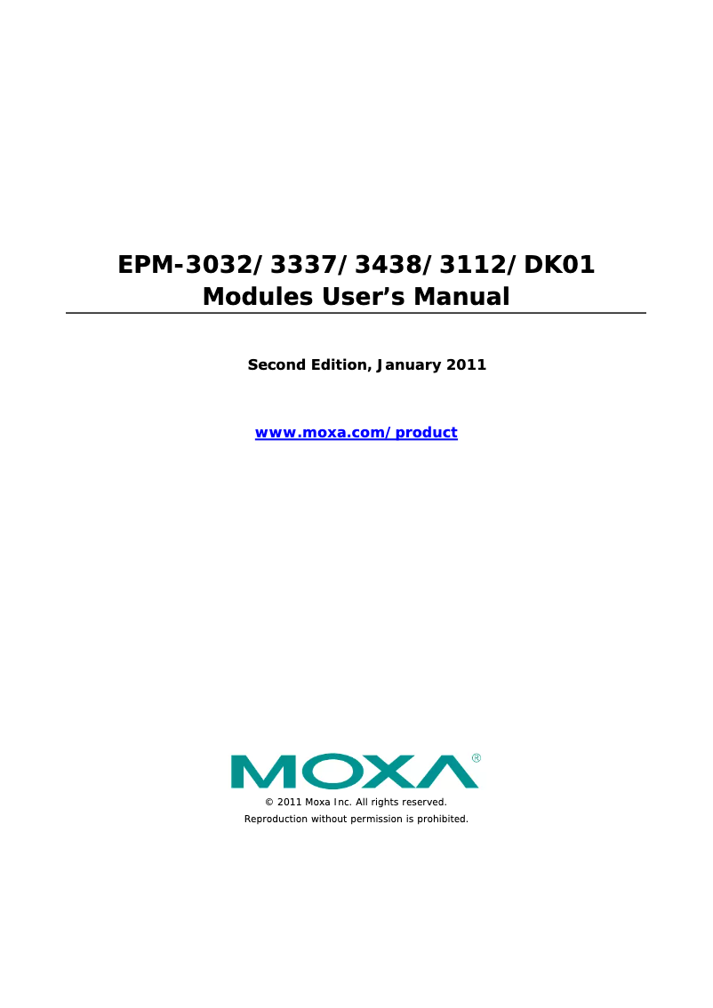 Page 1 de la notice Manuel utilisateur Moxa EPM-DK01