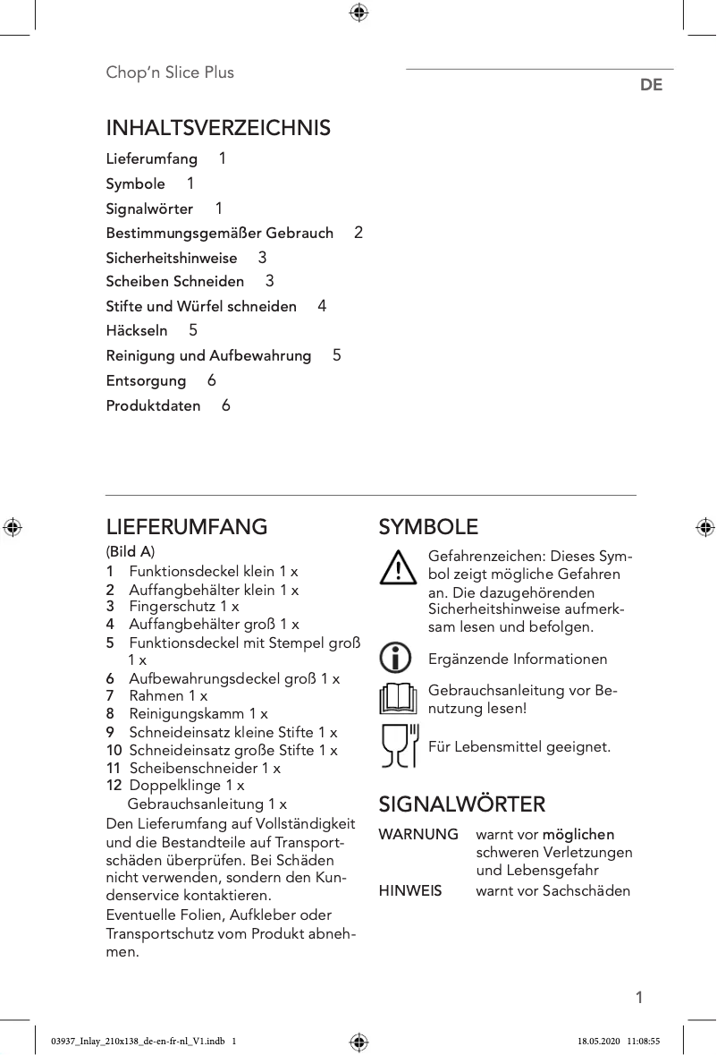 Image de la première page du manuel de l'appareil Chop n Slice