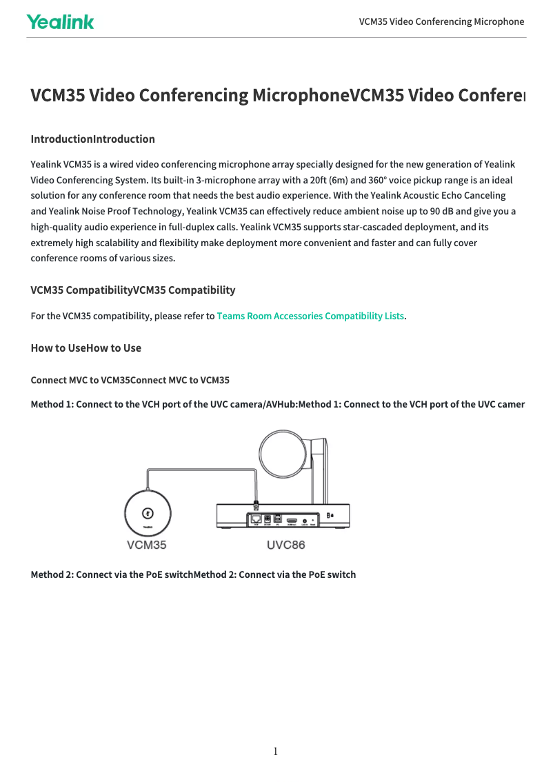Page n°1 - Manuel utilisateur Yealink VCM35
