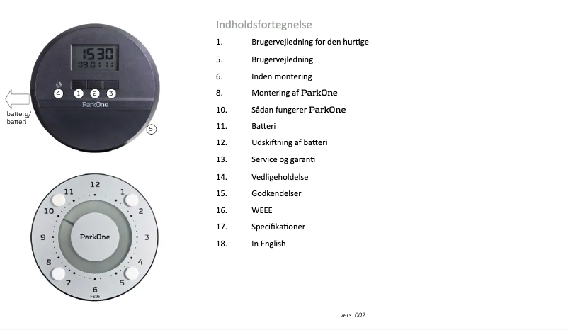 Image de la première page du manuel de l'appareil ParkOne FS05