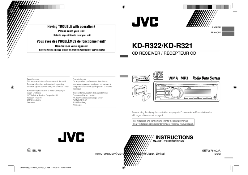Page 1 de la notice Manuel utilisateur JVC KD-R322EY