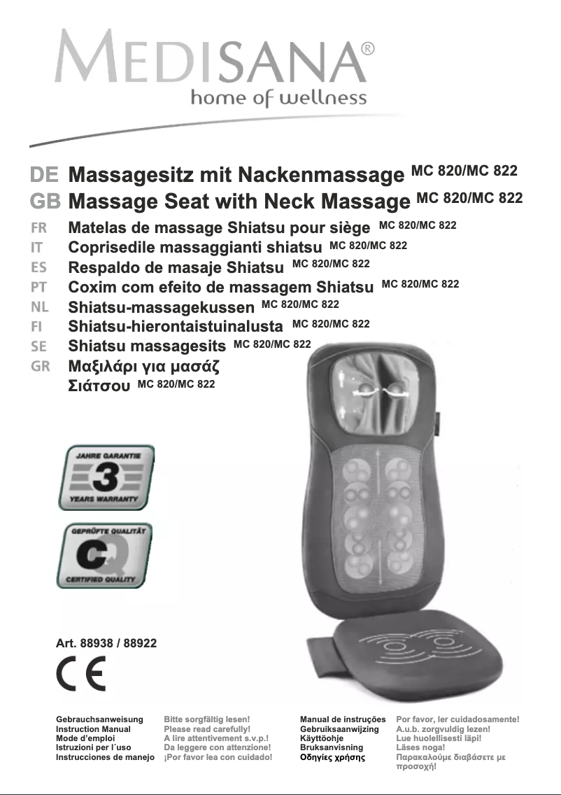 Page n°1 - Manuel utilisateur Medisana Shiatsu MC 822