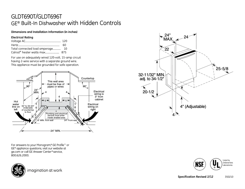 Page 1 de la notice Fiche technique GE GLDT696TSS