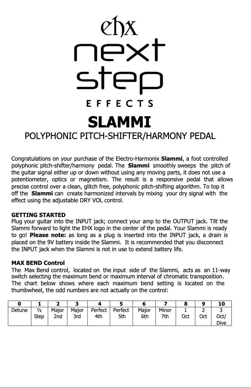 Page 1 de la notice Manuel utilisateur Electro Harmonix Next Step Slammi