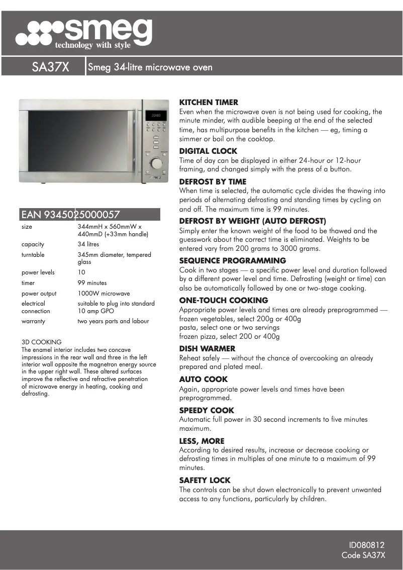 Page 1 de la notice Instructions / montage Smeg SA37X