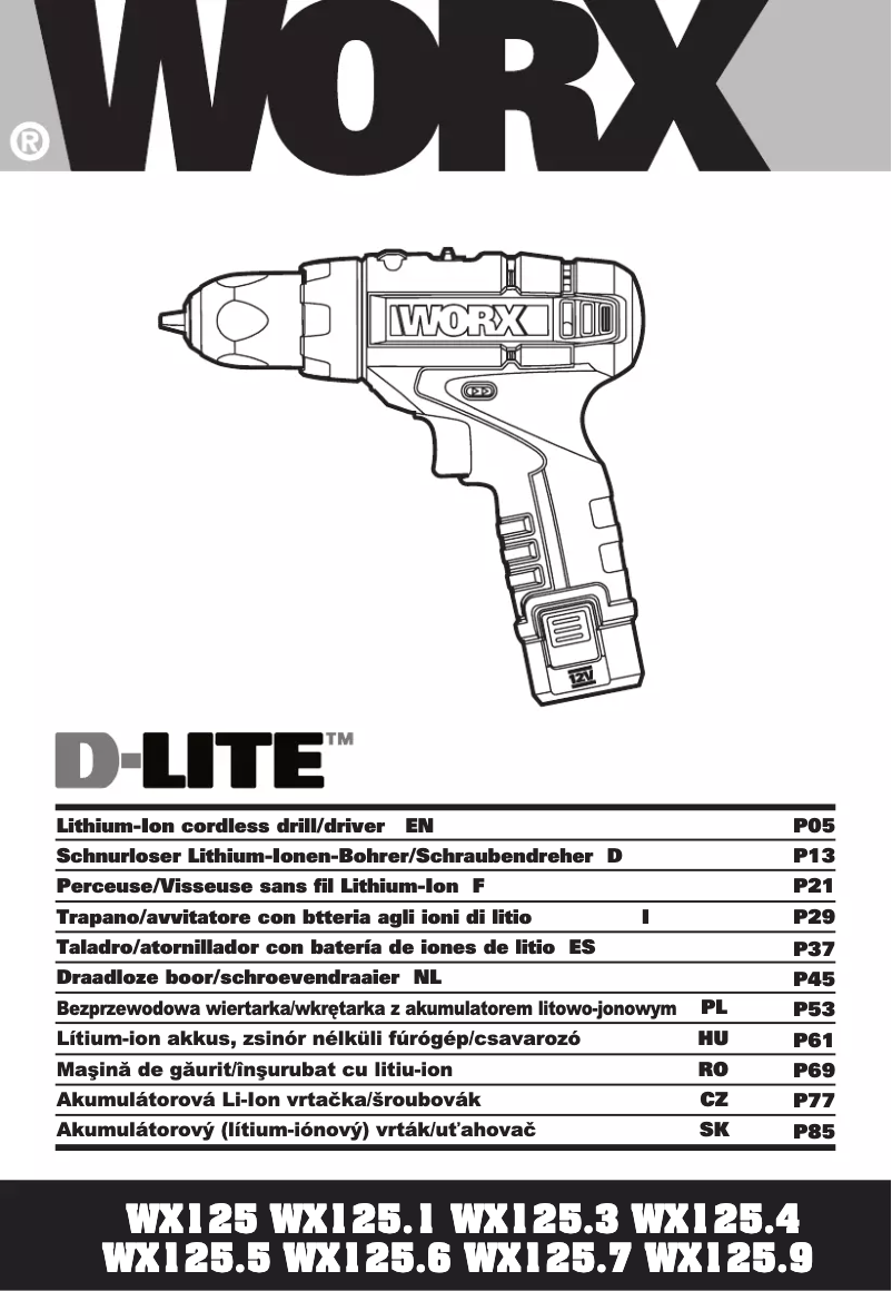 Page 1 de la notice Manuel utilisateur Worx D-Lite WX125.1