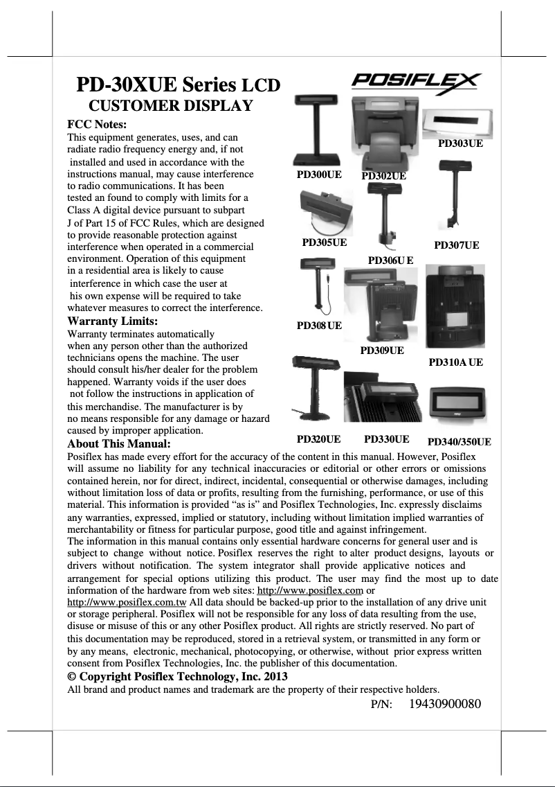 Page n°1 - Manuel utilisateur Posiflex PD-310UE