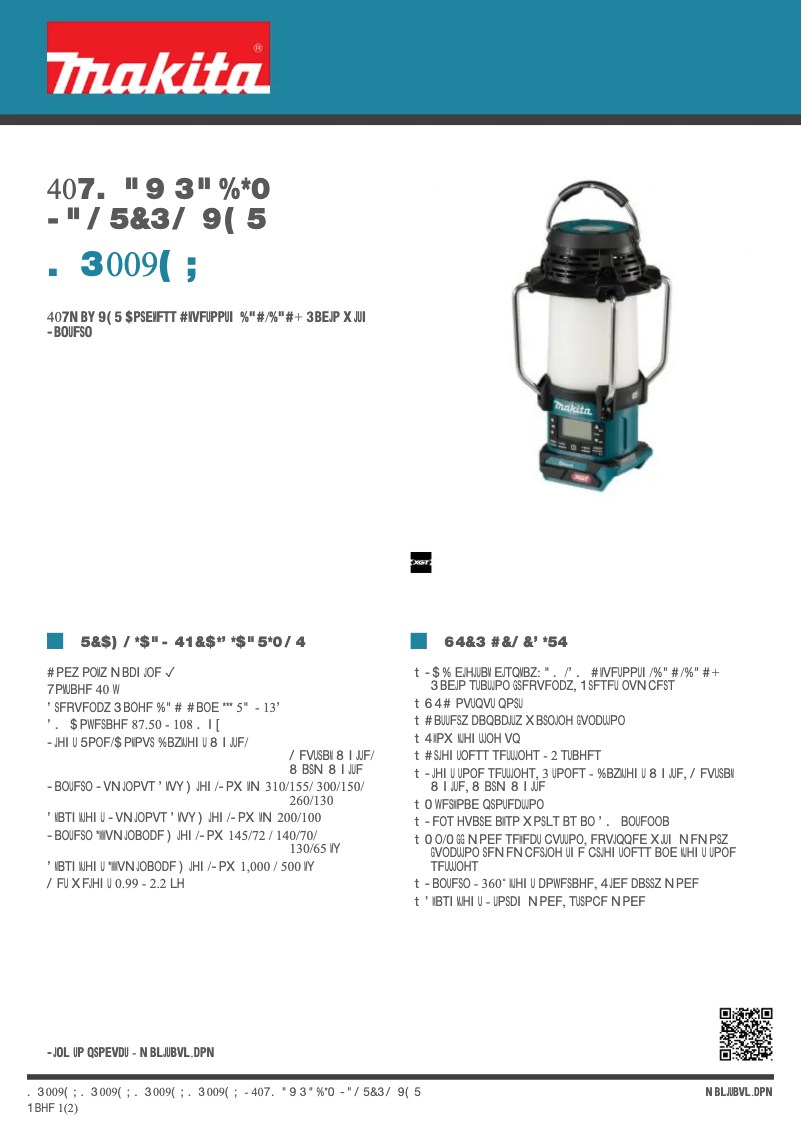 Page 1 de la notice Fiche technique Makita MR009GZ